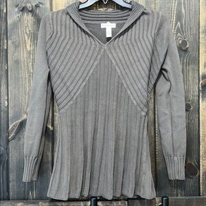 Vintage Parkhurst Ribbed Knit Tunic Sweater Size M Grey Draped Collar‎ Y2K Boho